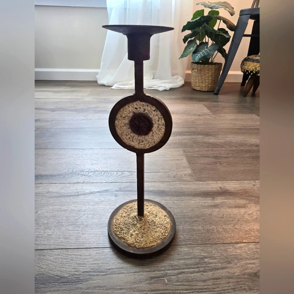 Pier 1 Candleholder Rock Metal Heavy Duty Tall Home Decor Art Accents